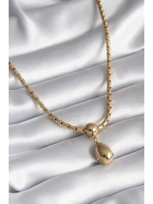  Altın  Yılan Sırtı Zincir Model Damla Sallantı  Çelik Kolye