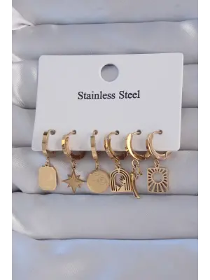   Altın Yıldız Figürlü Tarot Model Halka Küpe Seti