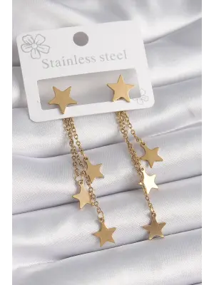   Altın Yıldız Model Çoklu Sallantı Yıldız Çelik Küpe