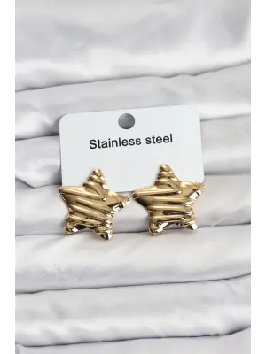 316L Çelik Gold Renk Yıldız Model Kadın Küpe Düz Metal