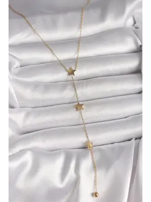 316L Çelik Gold Renk Yıldız Model Topçuk Detay Kadın Y Kolye