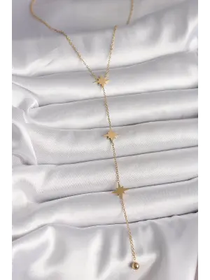 316L Çelik Gold Renk Yıldız Topçuk Detay Kadın Y Kolye