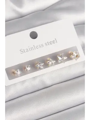   Altın Yıldız Zirkon Taş Model Çelik Küpe Seti