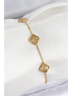 316L Çelik Gold Renk Yonca Kadın Bileklik