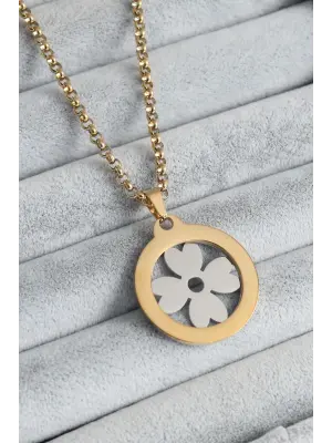  Altın  Yonca Model  Çelik Kolye