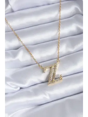  Altın  Z Harf Model Zirkon Taşlı  Çelik Kolye