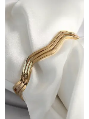 316L Çelik Gold Renk 60 mm Zikzak Model Ajda Bilezik