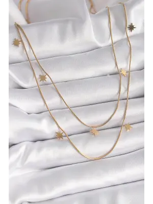  Altın  Zincir 2Li Kutup Yıldızı Model  Çelik Kolye