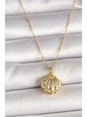316L Çelik Gold Renk Zincir Açılır İncili Midye Model Kadın Kolye