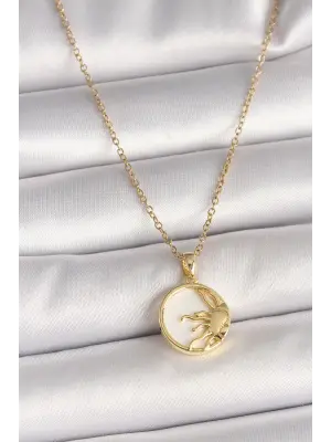 316L Çelik Gold Renk Zincir Beyaz Mineli Gün Batımı Model Kadın Kolye