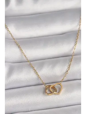  Altın  Zincir Birleşik Kalp Model  Çelik Kolye