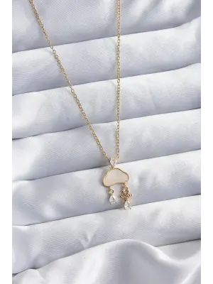  Altın  Zincir Bulut Figür Zirkon Taş Kar Tanesi Detay  Çelik Kolye