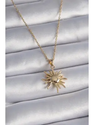  Altın  Zincir Güneş Figür  Çelik Kolye