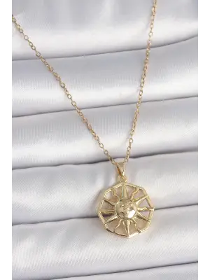 316L Çelik Gold Renk Zincir İşlemeli Güneş Model Kadın Kolye