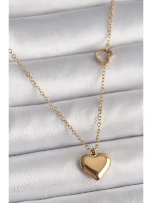  Altın  Zincir Kalp Detay Kalp Figür  Çelik Kolye
