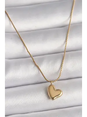  Altın  Zincir Kalp Figür  Çelik Kolye