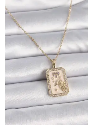  Altın  Zincir Koç Burcu Zirkon Taşlı  Çelik Kolye