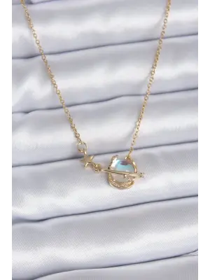 316L Çelik Gold Renk Zincir Model Gezegen Model Yıldız Detay Kadın Kolye