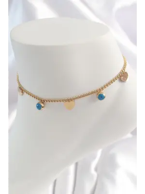 316L Çelik Gold Renk Zincir Model Kalp Figür Nazar Boncuk Detay Kadın HalHal