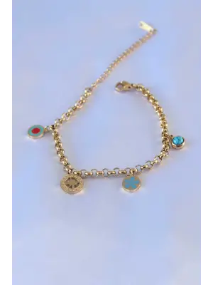 316L Çelik Gold Renk Zincir Model Kutup Yıldız Model Kadın Bileklik