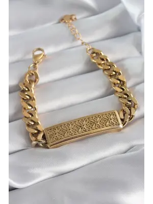316L Çelik Gold Renk Zincir Model Motif İşleme Kadın Bileklik