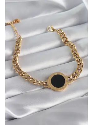 316L Çelik Gold Renk Zincir Model Romen Rakam İşleme Detay Kadın Bileklik