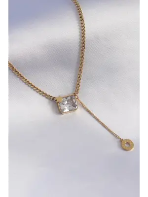  Altın  Zincir Model Zirkon Taşlı Yıldız Detay  Çelik Kolye