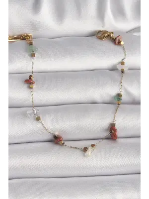 316L Çelik Gold Renk Zincir Renkli Doğaltaş Model Kadın Bileklik