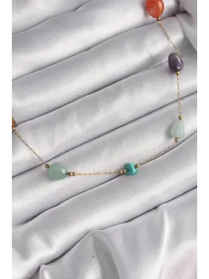  Altın  Zincir li Doğaltaş Model  Çelik Kolye