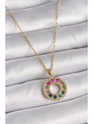  Altın  Zincir li Zirkon Taşlı Madalyon Model  Çelik Kolye