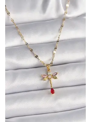  Altın  Zincir li Zirkon Taşlı Yusufçuk Model  Çelik Kolye