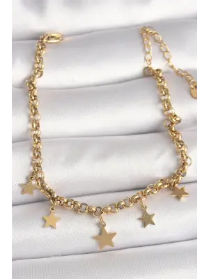 316L Çelik Gold Renk Zincir Sallantı Yıldız Figür Kadın Bileklik