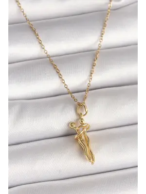 316L Çelik Gold Renk Zincir Sarılma Model Kadın Kolye