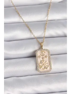  Altın  Zincir Yengeç Burcu Zirkon Taşlı  Çelik Kolye