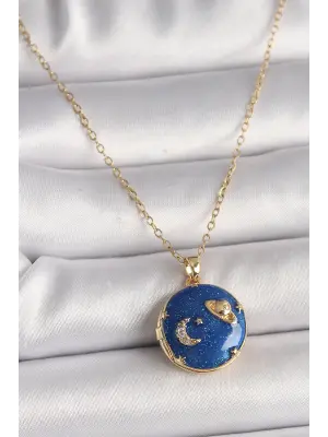  Altın  Zincir Zirkon Taş Detaylı Açılır Galaksi Model  Çelik Kolye