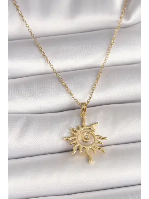 316L Çelik Gold Renk Zincir Zirkon Taş Detaylı Güneş Model Kadın Kolye