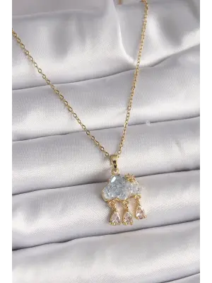  Altın  Zincir Zirkon Taşlı Bulut Model Sallantı Damla Figür  Çelik Kolye