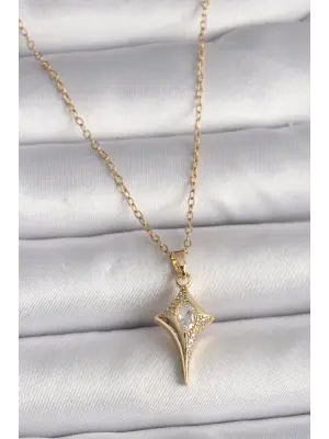  Altın  Zincir Zirkon Taşlı Kuzey Yıldızı Model  Çelik Kolye