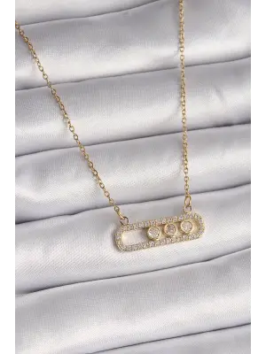  Altın  Zincir Zirkon Taşlı Messika Model  Çelik Kolye