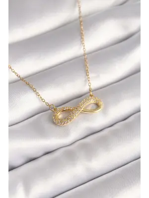  Altın  Zincir Zirkon Taşlı Sonsuzluk Model  Çelik Kolye