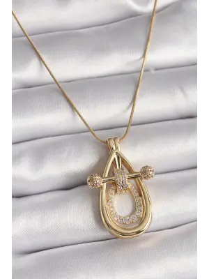  Altın  Zincir Zirkon Taşlı Vintage Model  Çelik Kolye