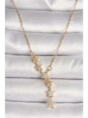 316L Çelik Gold Renk Zincir Zirkon Taşlı Yıldız Model Kadın Kolye