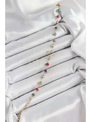 316L Çelik Gold Renk Zincirli Mix Renk Kristal Taşlı Kadın Bileklik