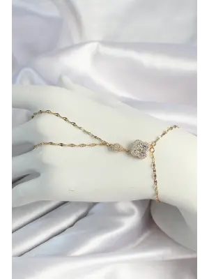 316L Çelik Gold Renk Zincirli Yonca Figürlü Zirkon Taşlı Şahmeran