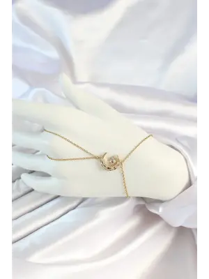 316L Çelik Gold Renk Zincirli Zirkon Taşlı Ay Figürlü Şahmeran