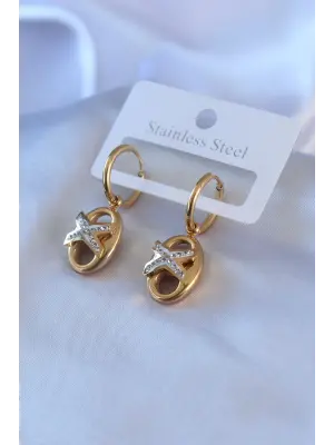   Altın Zirkon Taş Detay Çelik Küpe