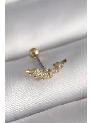 316L Çelik Gold Renk Zirkon Taş Detay Kanat Model Tragus Piercing