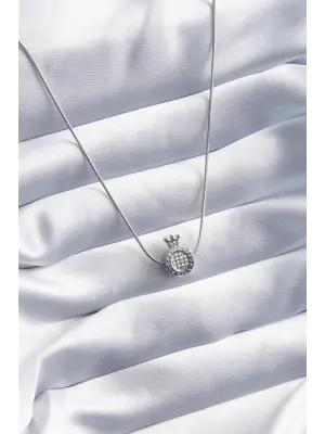  Altın  Zirkon Taş Detay Taç Model  Çelik Kolye