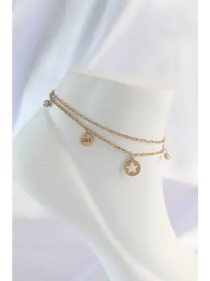 316L Çelik Gold Renk Zirkon Taş Detay Yıldız Halhal