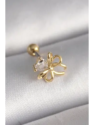 316L Çelik Gold Renk Zirkon Taş Detaylı Kurdele Model Tragus Piercing